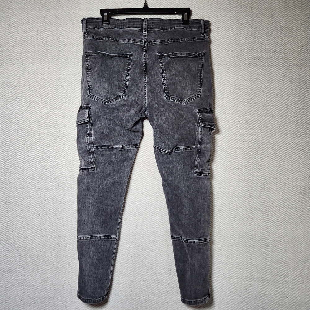 Zara Womens 36 Distressed Black/Gray Cargo Jeans Ankle Zip - Picture 3 of 9